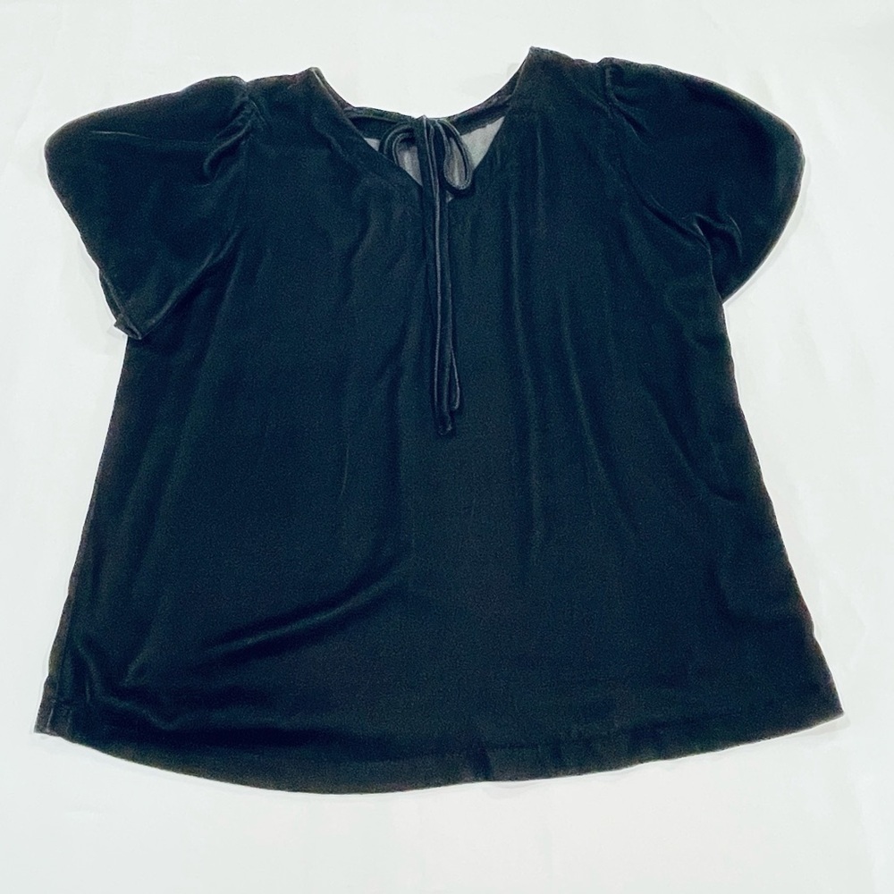 LOFT | NWT | Velvet Tie Neck Flutter Sleeve Top | Black | Small - Picture 2 of 5